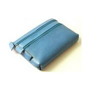 Pebble Grained Leather Triple Zip Coin and Cosmetic Case Blue