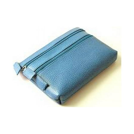 Pebble Grained Leather Triple Zip Coin and Cosmetic Case Blue