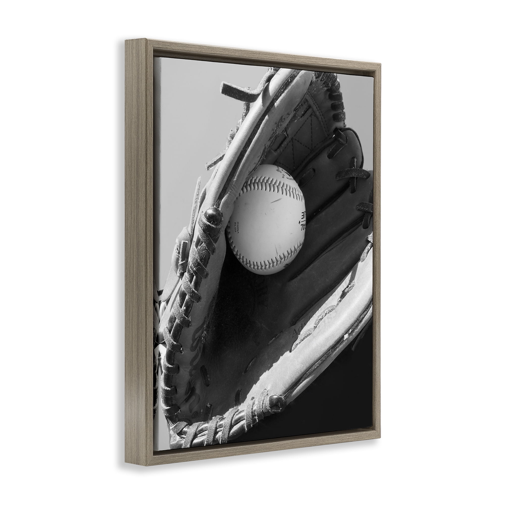 Stupell Industries Nice Catch Baseball Brown Framed Floater Canvas Wall Art, design by Marcus Prime