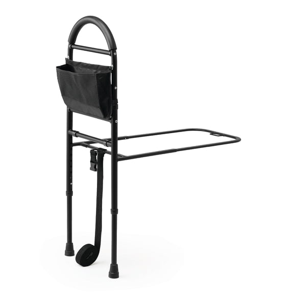 Medline Bed Assist Bar with Storage Pocket, Height Adjustable Bed Rail for Elderly Adults, Assistance for Getting in and Out of Bed at Home, Black
