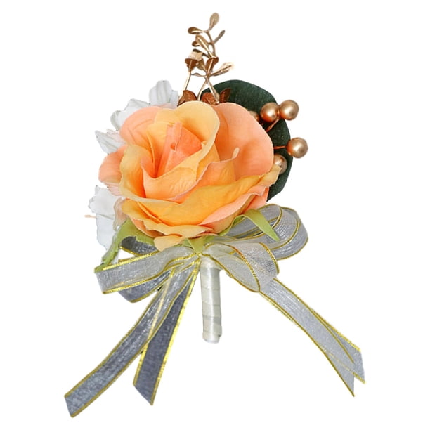 Ramo de flores de boda, ramo de rosas artificiales, ramo de novia, moda romántica Naranja