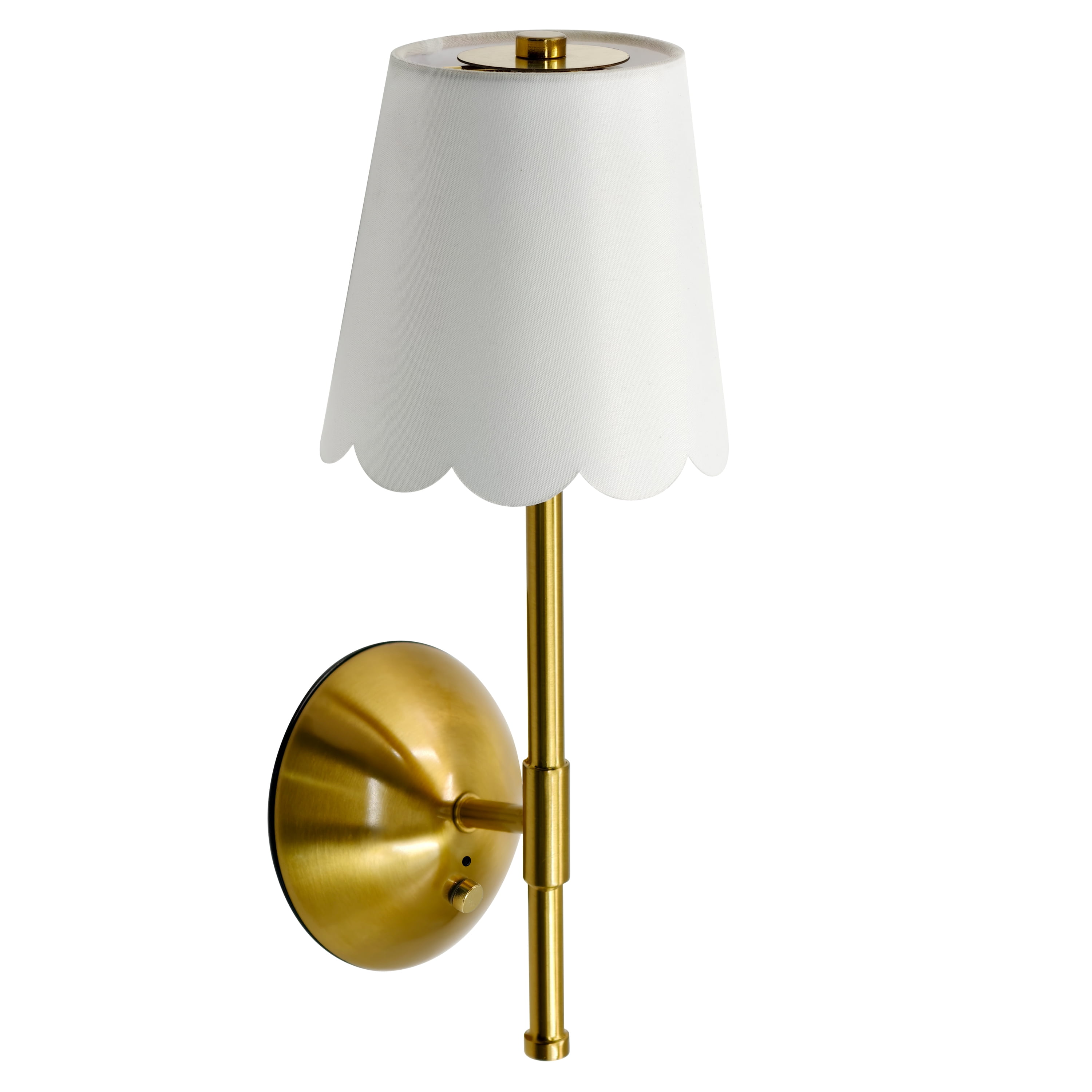 Sterling & Noble Cordless Brass Rechargeable Wall Sconce with Scalloped Fabric Shade and Remote