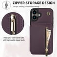 thumbnail image 2 of Wallet Case for iPhone 16 with Wrist and Shoulder Strap, Card Holder Kickstand Feature Flip Zipper PU Leather RFID Blocking Magnetic Buckle Phone Cover for iPhone 16, Purple, 2 of 8