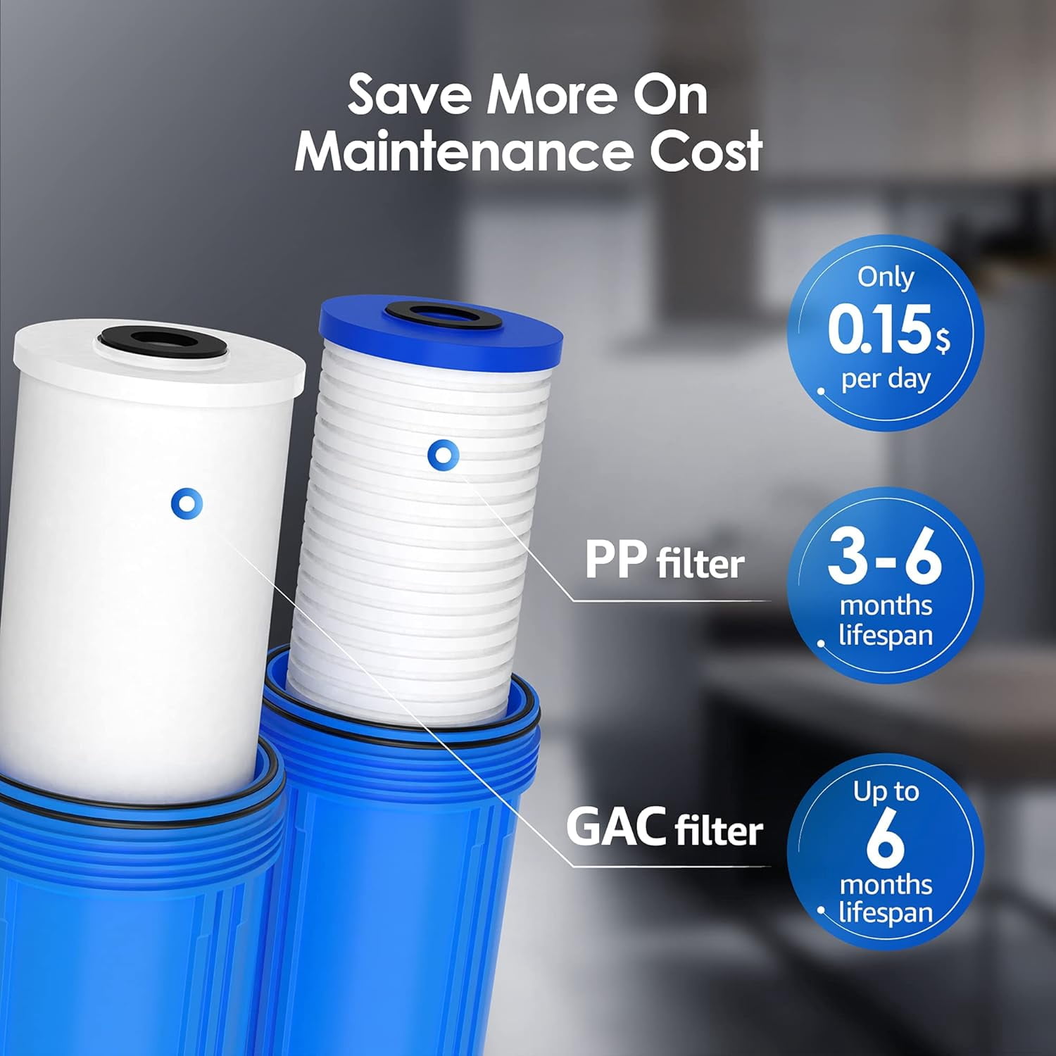 Waterdrop WF10PG 5 Micron 4.5" x 10" Sediment Filter and Activated Carbon Filter, Replacement Cartridge for WFH21-PG Whole House Water Filtration System