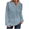 thumbnail image 3 of VEKDONE Womens Trendy Hoodies Lace Patchwork Hollow Out Textured Hooded Sweatshirt Casual Drawstring Pullover, 3 of 7