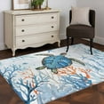 thumbnail image 4 of Teal Sea Washable Area Rugs 3'x5', Turtle Coral Starfish Underwater Marine Life Coastal Low Pile Throw Living Room Rug Non-Slip Sturdy Edge Binding Carpet for Indoor Entryway Bedside Kitchen, 4 of 9