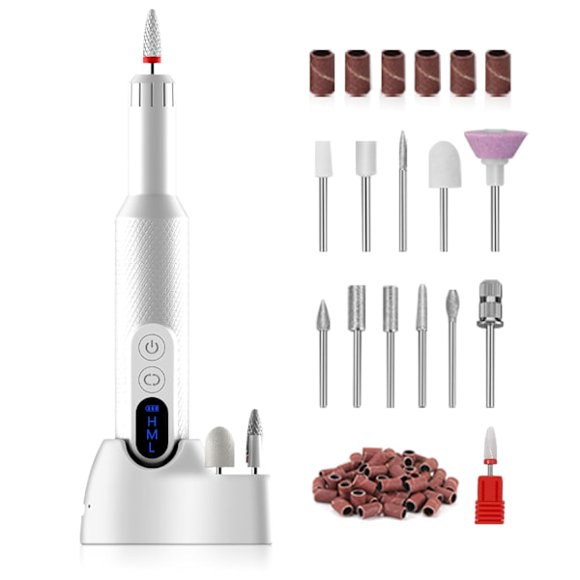 Electric Nail File Cordless Acrylic Nail Set with Ceramic Nail Clipper Head, Sanding Belt, Portable Rechargeable Electronic File Set for Acrylic Gel Nails, Manicure