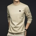 thumbnail image 2 of AWZXDE Men's Solid Color Soft Fit Crewneck Sweatshirt, Slim Long Sleeve Wear Pullover Khaki,L, 2 of 3