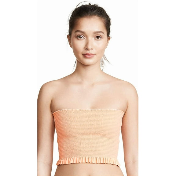 PilyQ PAPAYA Smocked Ruffle Bandeau Bikini Swim Top, US D