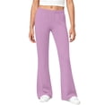 thumbnail image 2 of FRSASU Flare Leggings for Girl Low Rise Fold Over Flared Yoga Pants Bootcut Leggings Kids Comfy Workout Pants Purple, 2 of 8