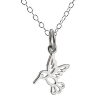 Sterling Silver Tiny Hummingbird Outline Charm Pendant Necklace, 18" Chain