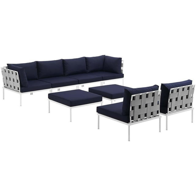 Modway Harmony Sectionnel de Mobilier de Patio Extérieur en Aluminium, 8 Pcs, Blanc