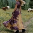 thumbnail image 4 of Lopeceal Womens Vintage Summer Dresses Floral Printed Flared Sleeve Deep V Neck Waisted Maxi Dress Bohemian Resort Style, 4 of 5