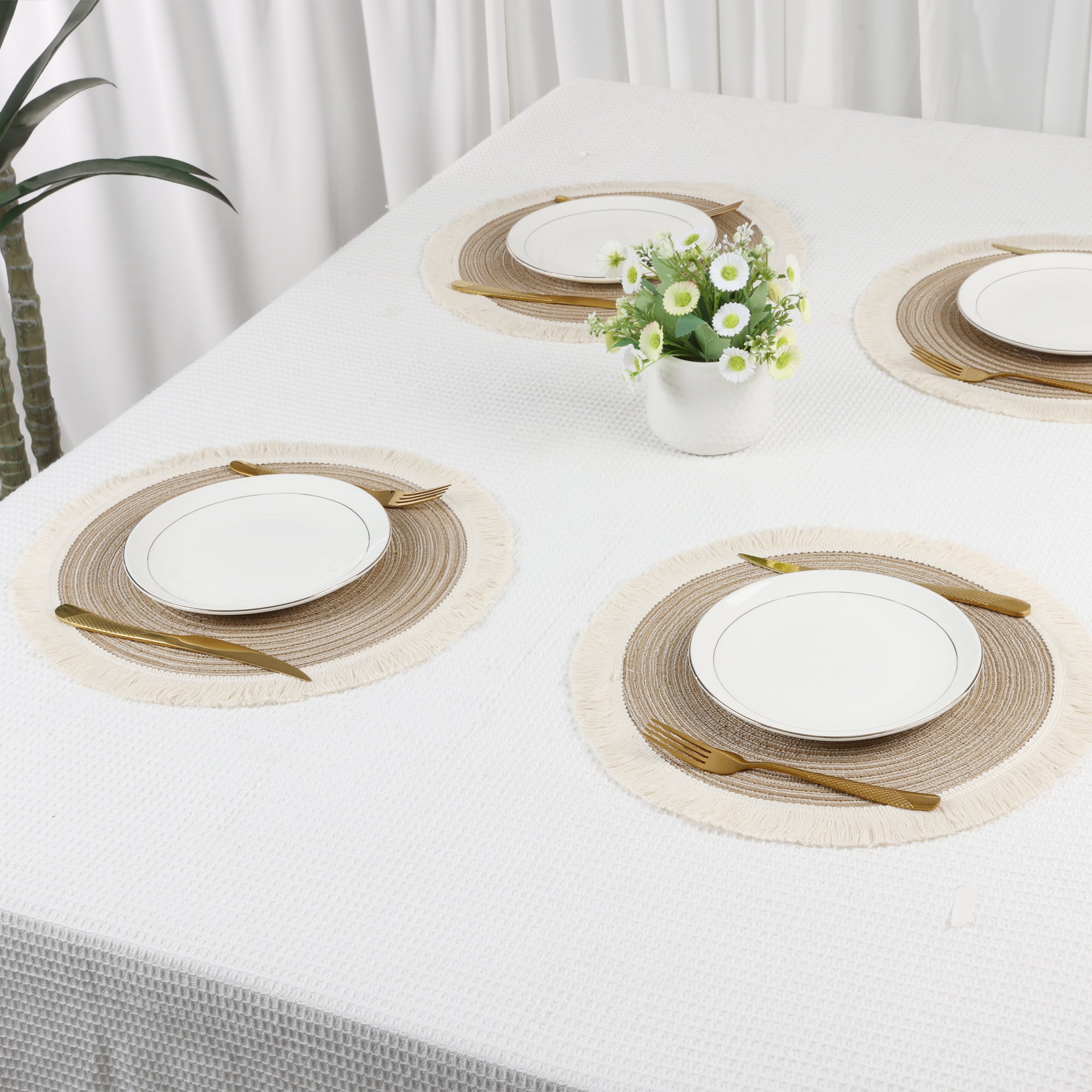 Unique Bargains Rustic Rattan Place Mats Set of 6 for Dining Table Decor Coffee 15x15in
