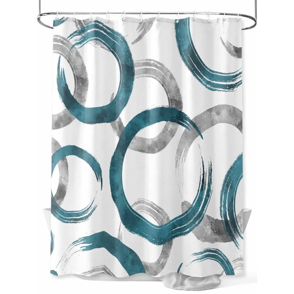 Fsddascl Turquoise Grey Shower Curtain Set - 72" x 78" Washable Bathtub Curtain with 12 Hooks, Geometric Circle Modern Abstract Simple Art Waterproof Fabric Stall Shower Curtains for Bathroom/Bathtub