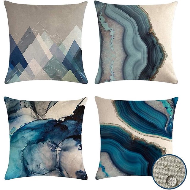 Conjunto de 4 fundas de almohada al aire libre, funda de cojín de jardín azul impermeable para patio, paquete de 4 fundas de almohada de 18x18 pulgadas Afortunado Sencillez