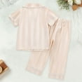 thumbnail image 5 of Kids Boys Silk Pajamas Set Striped Summer Loungewear Button Down Shorts Set Pjs Sleepwear Outfits Girls Satin Pajamas 5-6 Years, 5 of 5