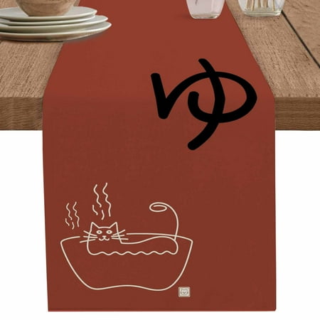 nqOlkjepod Red Table Runner 48 Inches Long Farmhouse Dress Scarves, Country Japanese Style Cartoon Cute Cat Animals Dining Tablerunner for Coffee Table/Kitchen Island/Party Décor, 13" x 48"