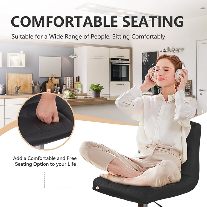 Hawsaiy Modern Adjustable Swivel Bar Stools Set of 2, PU Leather Bar Chairs with Footrest, Black