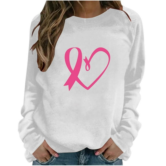 Dyegold Women Breast Cancer Sweatshirts No Hood Ribbon Graphic Crewneck Sweatshirt Pink Ladies Teen Girls Pullover Loose Breast Cancer Survivor Winter Shirts Trendy Hoodie Casual Tops