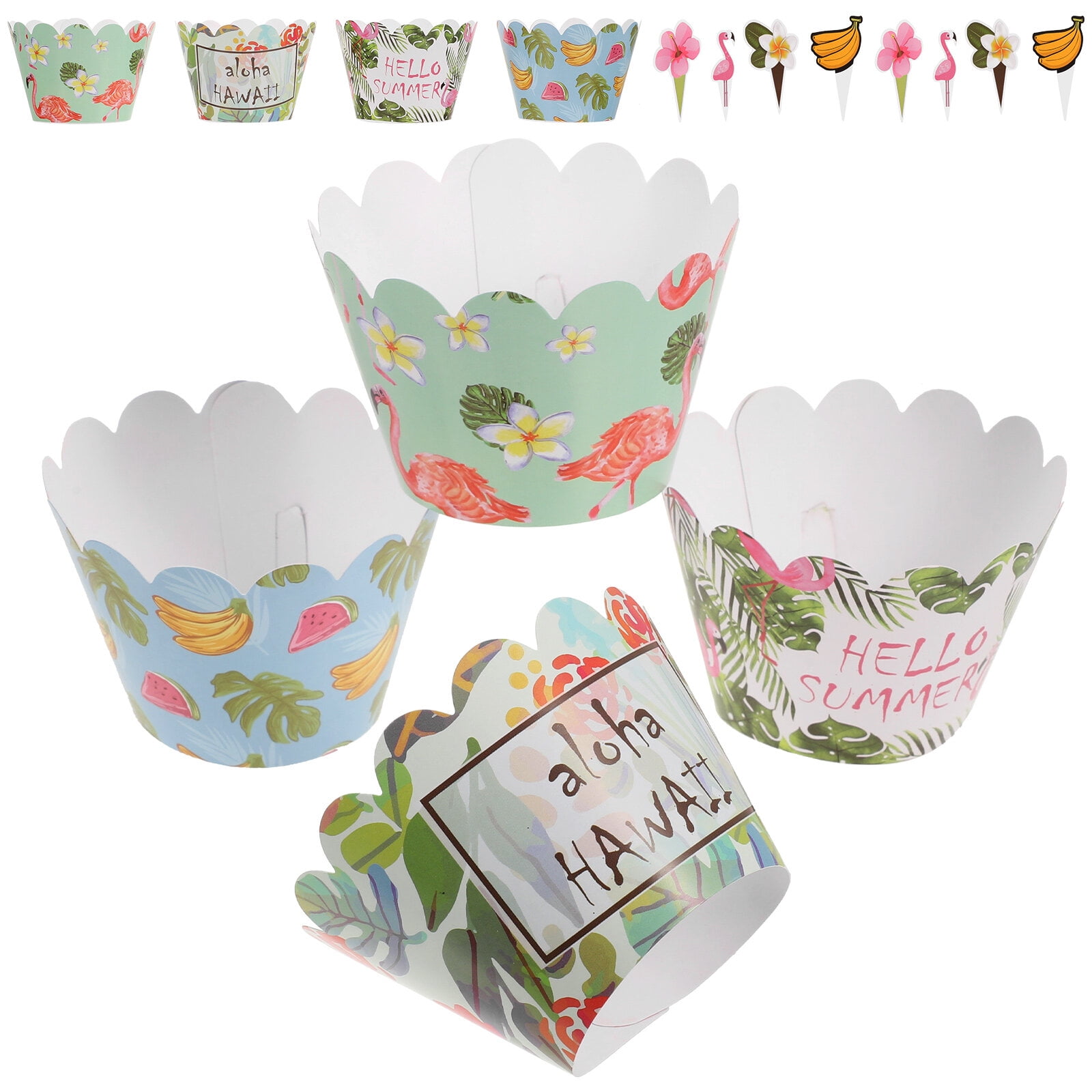 24 Sets Topper Cupcake Hawaïen Pâtisserie Topersitos Para Comida Banane