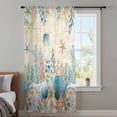 thumbnail image 3 of Teal Blue Coastal Sheer Curtains 45" Long, Summer Beach Starfish Shell Coral Nautical Retro Light Filering Curtains, Breathable Simi Curtain Privacy Drapes for Kitchen Bathroom Small Window Treatment, 3 of 9