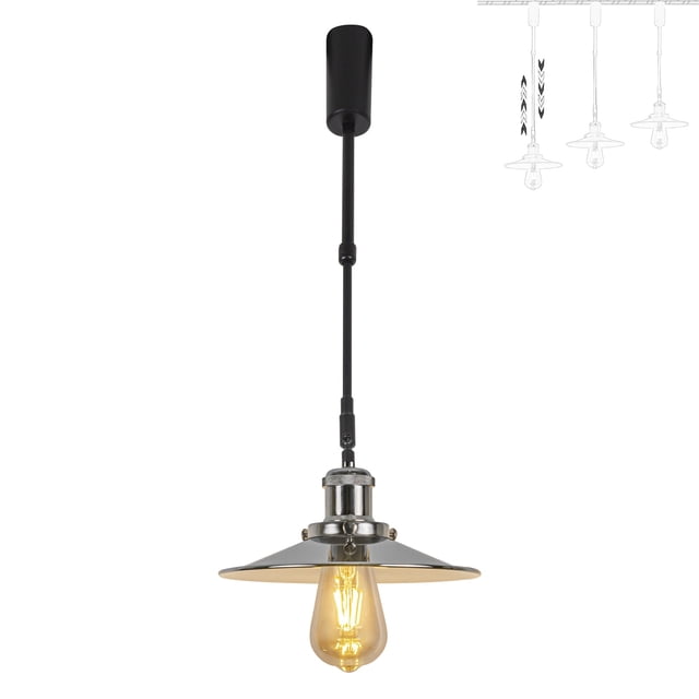 FSLiving Lampe Suspendue de Rail à Hauteur Réglable, Type J, Projecteur de Chenilles Élévatrices Rétractable avec Tige Télescopique, Tige Télescopique Réglable, Lampadaire à Monture, Juno, Bricolage, Abat-Jour Rétro, Argent - 1 Lumière