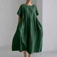 thumbnail image 2 of SMihono Plus Size Flowy Casual Cotton Linen Dress for Women Crewneck Short Sleeve Summer Loose Maxi Dress with Pockets Green XXXXL, 2 of 4