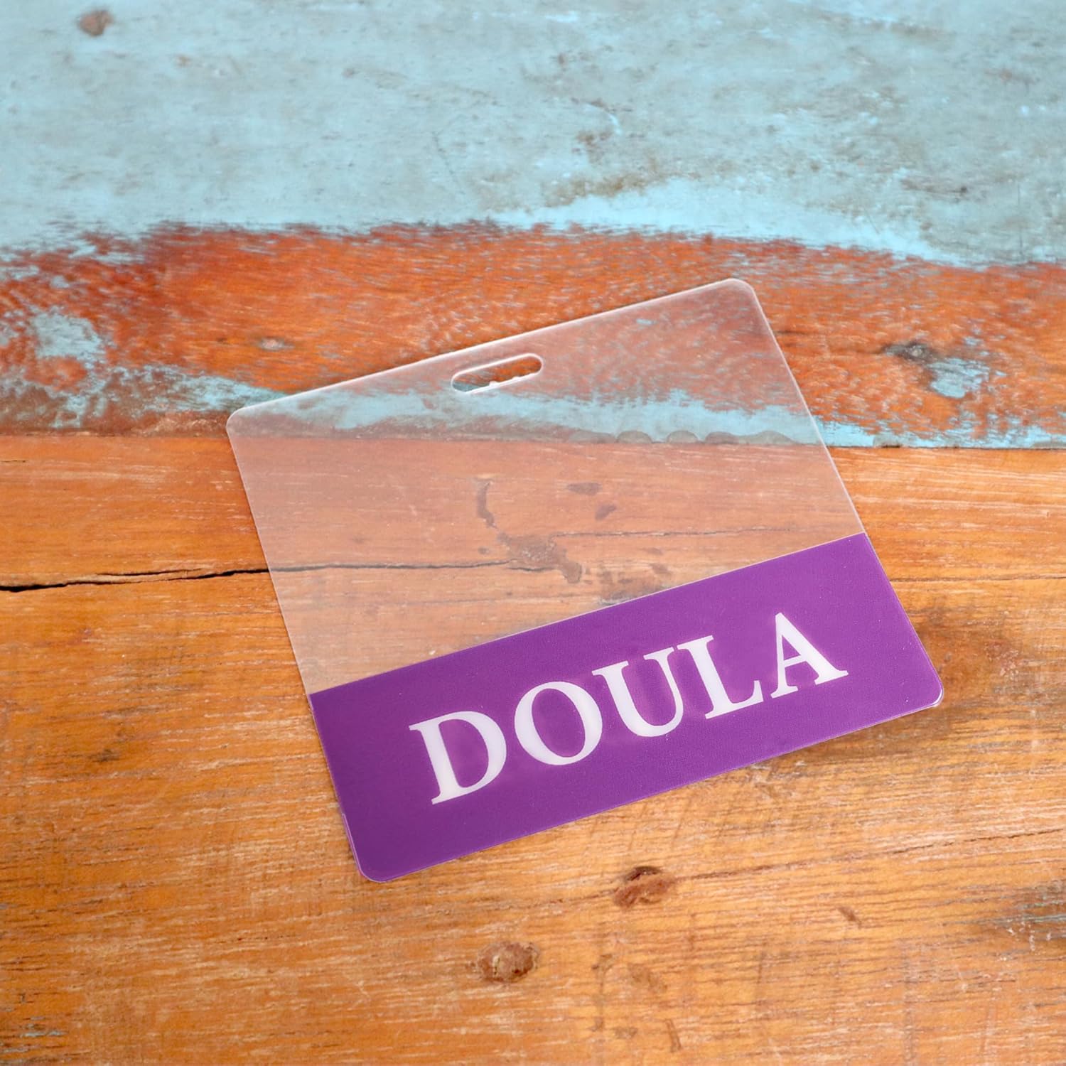 5 Pack - Clear Doula Badge Buddy Horizontal - Hospital & Nurse ID Backer Cards - Transparent Title / Role Identifier - Wear Behind Medical Name Badge on I’D Reel or Lanyard by Specialist ID (Purple)