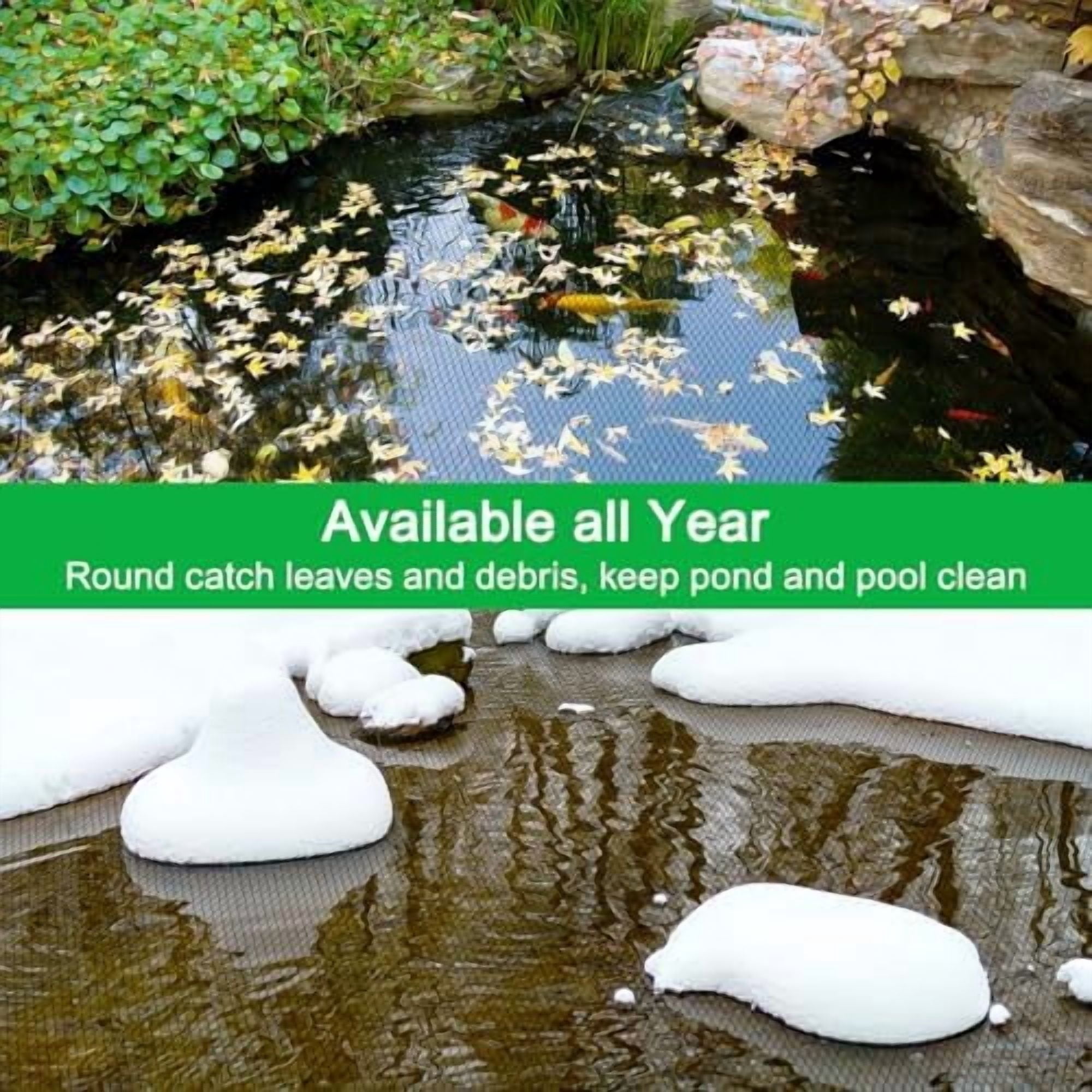 Pond Covers for Outdoor Fish Ponds, 14x14 Ft Pond Netting for Koi Ponds, 40g/㎡ Mesh Leaves Catcher, Pond Net Floating Guard Protect Fish Koi from Birds Cats, Herons, 14 Pcs Stakes