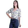 thumbnail image 5 of Moomaya Printed Cotton Top For Womens V-neck Crop Top Elbow Sleeve Summer Blouse T-shirt, 5 of 7