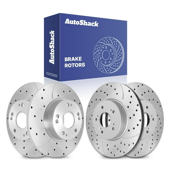 AutoShack Front Vented & Rear Solid Drilled & Slotted Silver Zinc Coated Brake Rotors 4-PC Set Replacement for 2003-2007 Honda Accord SilverShield Pro