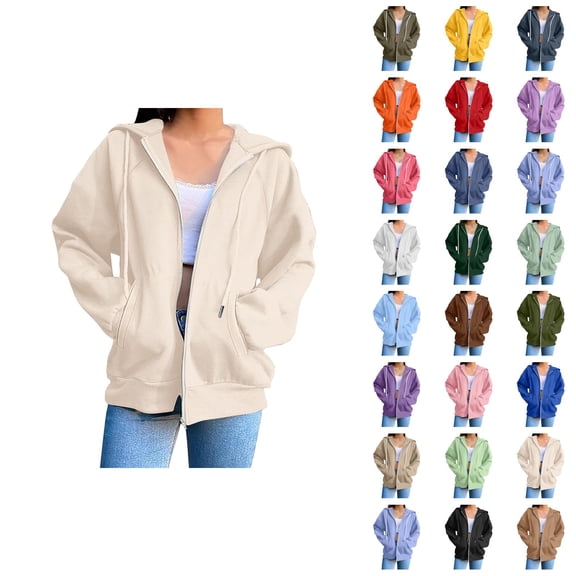 Womens Zip Up Sweatshirt 2026 Fall Winter Trendy Long Sleeve Plain Hoodie Sweatshirt Jacket Coat Outerwear with Pockets