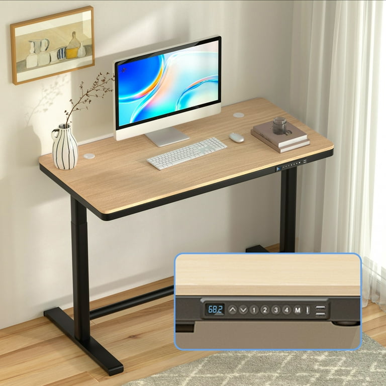 Urban Deco Home Office Desks Moveable Height Adjustable Computer Desk Writing Workstation Laptop Table,Wood Color