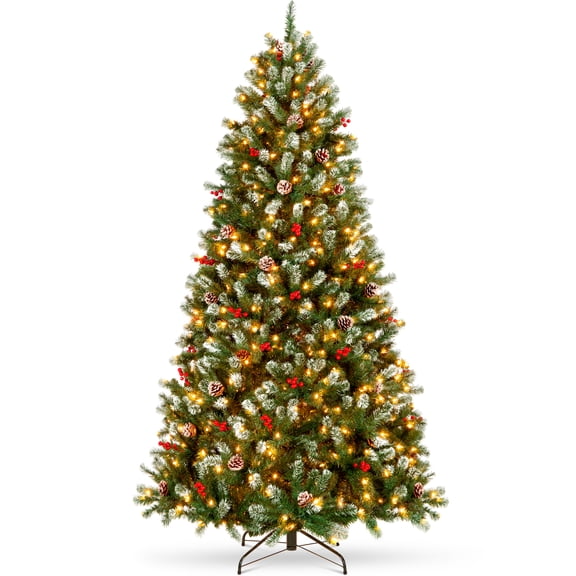 Best Choice Products Pre-Lit Frosted Christmas Tree, 6Ft w/ 250 Twinkling LEDs, Pinecones, Berries, Metal Base