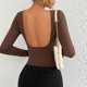 thumbnail image 5 of TaTaai Women's crew neck long sleeve T-shirt, solid color, backless design, cropped slim fit, casual stylish, soft stretchy fabric, ideal for daily outings & casual gatherings Gift, 5 of 6