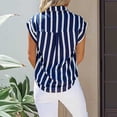 thumbnail image 4 of Chemise Boutonnée pour Femmes Col à Revers Rayé Imprimé Manches Courtes Chemises d'Été Décontractées Dames Travail Sortie Hauts Blouses, 4 of 7