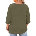thumbnail image 3 of Kixjoy Women's Blouses Plus Size 3/4 Sleeve Crew Neck Shirts Casual Soild Baggy Tunic Tops Work Fashion Fall Womens Clothes, Army Green 3XL, 3 of 3