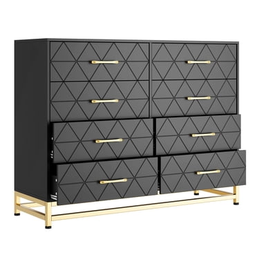 Dresser for Bedroom, Black Dresser with 8 Drawers, Dressers & Chests of Drawers, Metal Handle, Modern Design Dresser Wooden Dressers for Bedroom, Living Room, Long Nightstand (Black)