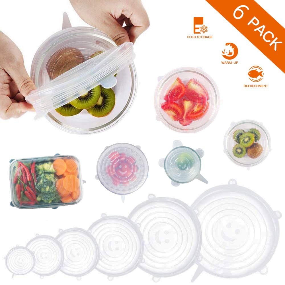 Silicone Stretch Lids, 6Pack Round, Reusable Food Cover for Bowl Cup