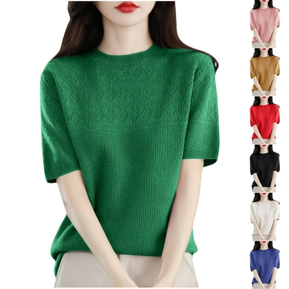 Fesfesfes Short Tshirts for Woman Round Neck Short Sleeve Solid Color Capless Fashion Fallow Commuting Jacket Basic Tees for Women S(US:4)