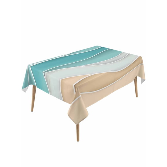 Turquoise Table Cloth, Ocean Wave Stripes Modern Abstract Beach Waterproof Tablecloth for Rectangle Tables, Reusable Washable Fabric Table Cover for Restaurant Kitchen Dining Tables 54"x108"