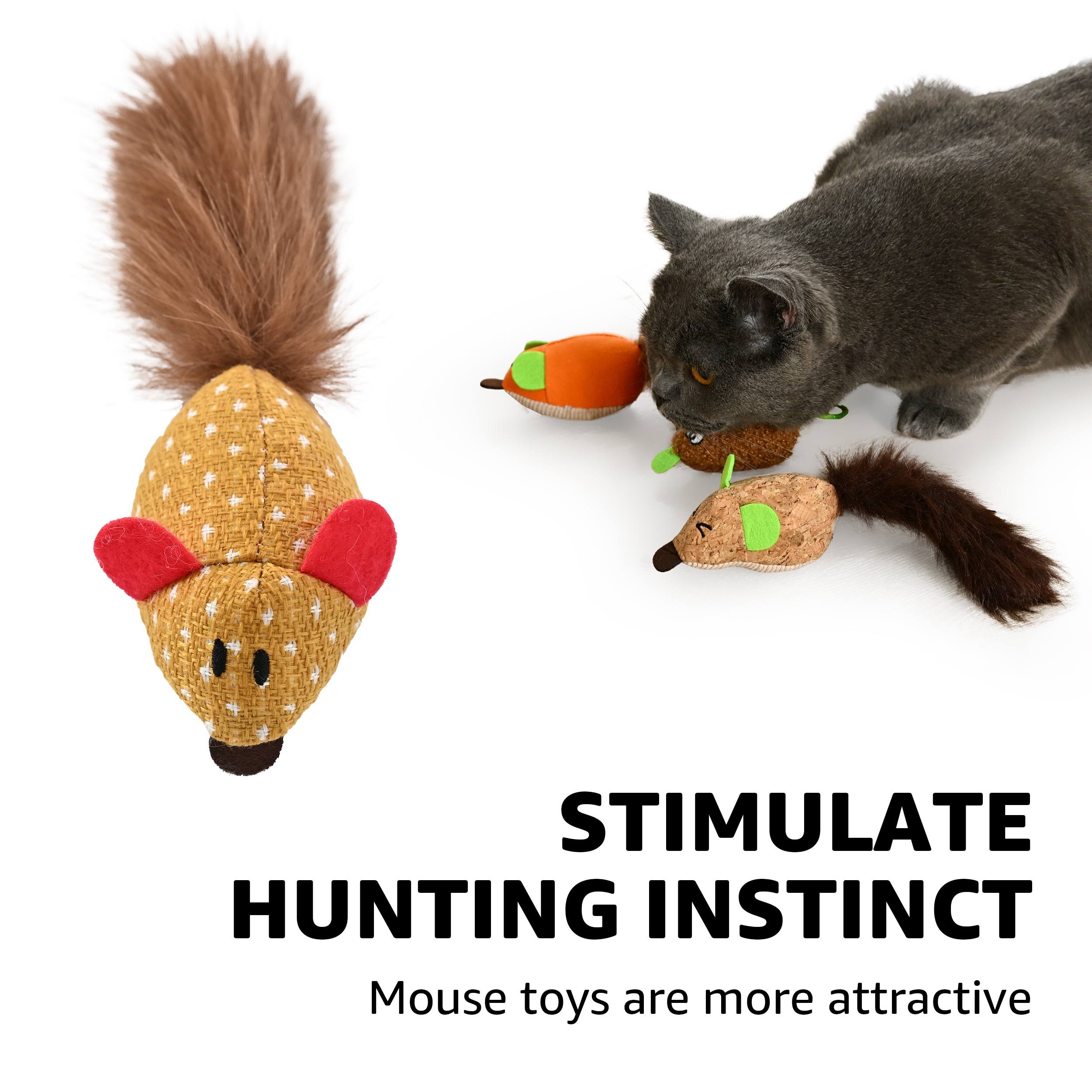 Max & Marlow Cat Mice Toys, 6-Pack Plush Mice Toys Filled Catnip for Indoor Cats