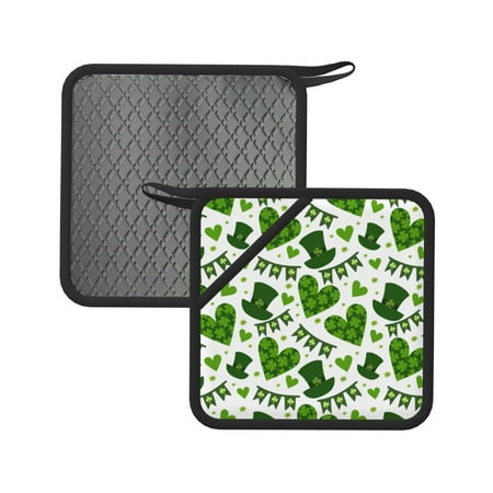 

2pcs Silicone Anti-Hot Hot Pads Oven Mitts Heat Resistant Pot Holders With Pockets Non Slip Oven Glove Potholder For Kitchen Cooking Bbq Baking 7.1in St. Patrick S Day Clover Leaves Hearts
