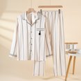 thumbnail image 2 of DHFJKG Mens Pajamas Set Lightweight Striped Loungewear Long Sleeve Turndown Collar Button Up Top Loose Fit Bottoms 2 Piece Sleepwear Leisure Home Clothes, 2 of 8