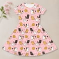 thumbnail image 6 of Bjutir Toddler Girls Dress Cartoon Cat Print Short Sleeve Dress Leisure Crewneck Dresses For Casual Wear, Size 4-14 Years, Pink, 6 of 6
