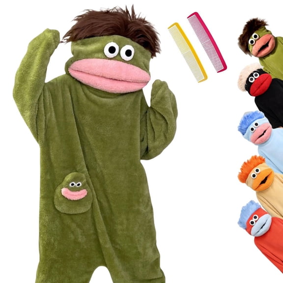 Snuggle Goof Onesie Big Mouth Onesie Plush Pajamas Cozy Home Loungewear Fuzzy Oversized Hooded One Piece Sleepwear with Attached Tail for Adults