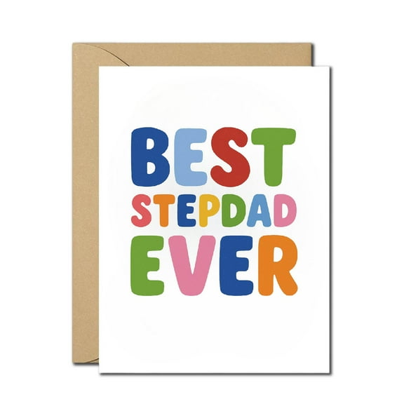 Colorful "Best Stepdad Ever" Greeting Card – Blank Inside with Envelope – Perfect for Father's Day & Special Occasions