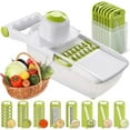 thumbnail image 1 of All in 1 Mandoline Slicer, Fruit and Vegetable Slicer, Multi Function Veg Cutter, Interchangeable Stainless Steel with Food Container, Hand Protector, Julienne Slice for Potato Tomato Onion, 1 of 5