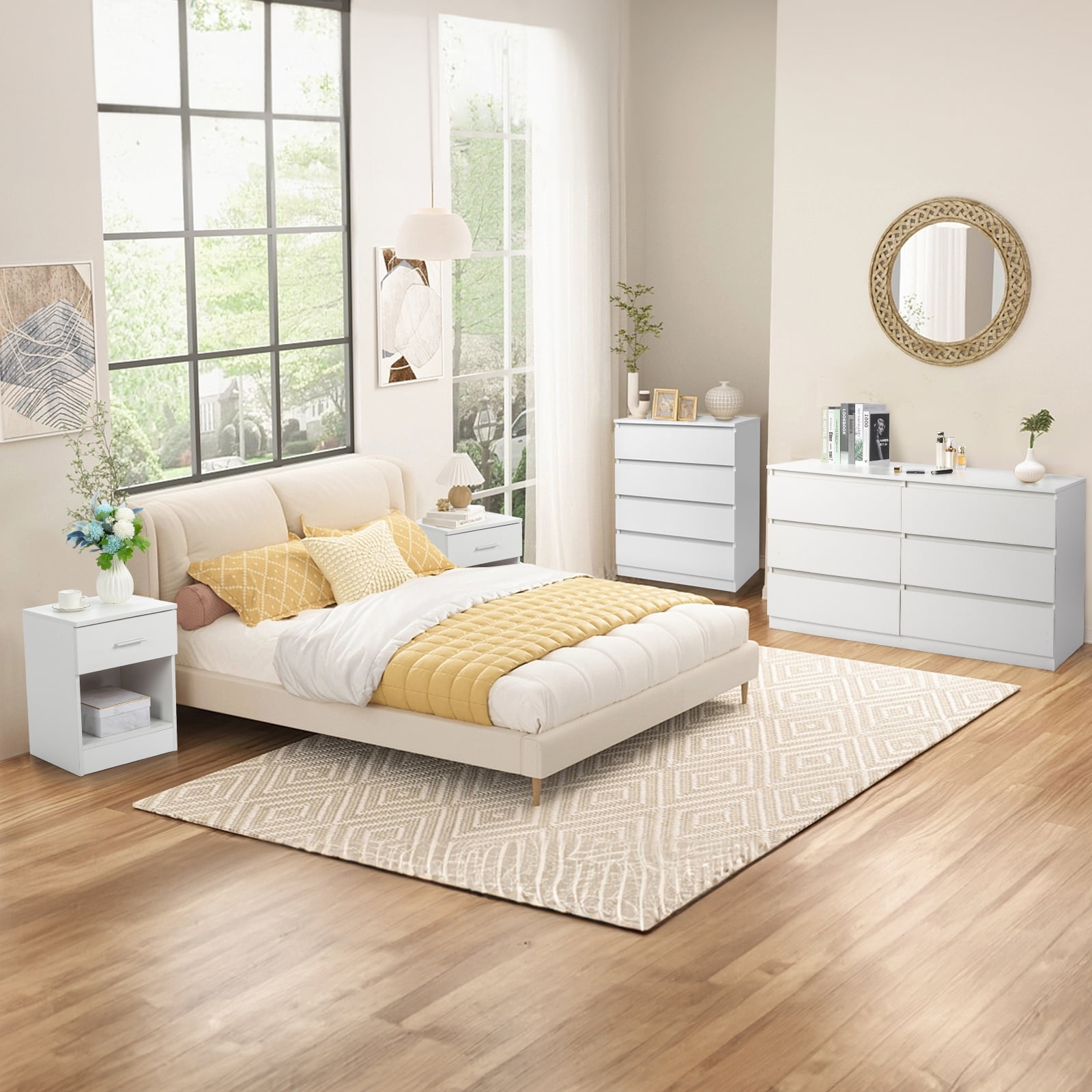 6-Drawer Double Dresser Spacious Storage Easy Assembly With Anti-Toppling Accessories For Bedroom Living Room Entryway​ White
